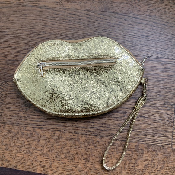 Y2K Vintage JUICY COUTURE Glitter Sparkly Shiny Gold Lips Wristlet Bag Women’s - Picture 14 of 16